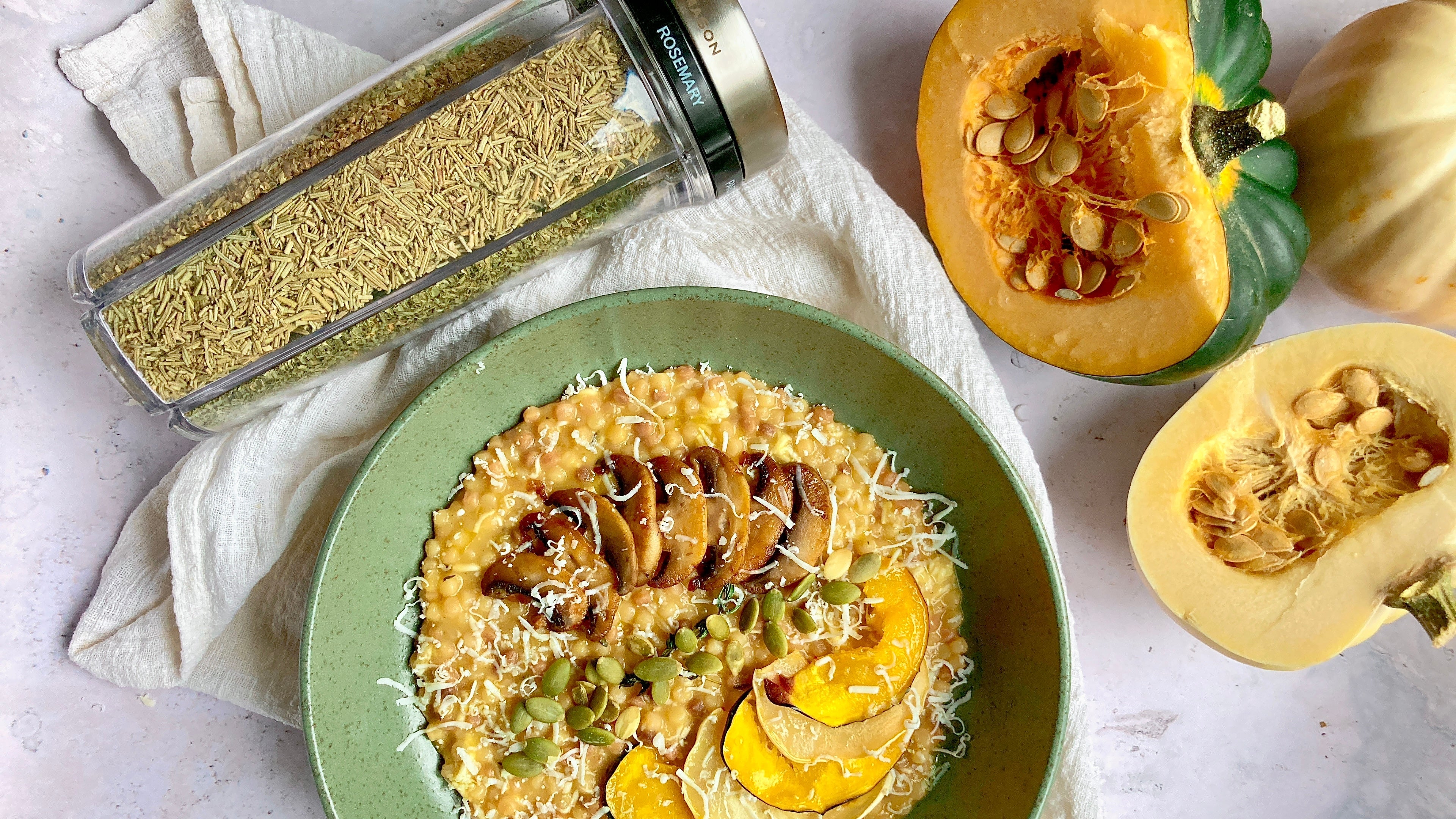 Fregola Risotto with cream of squash and truffle oil Cole & Mason UK