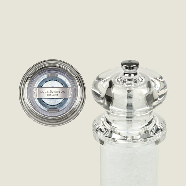 #salt
The Cole & Mason 505 Salt & Pepper Mills are shown upright, highlighting their high-quality grinding mechanism and adjustable settings for customized seasoning—ideal for salt and pepper enthusiasts.